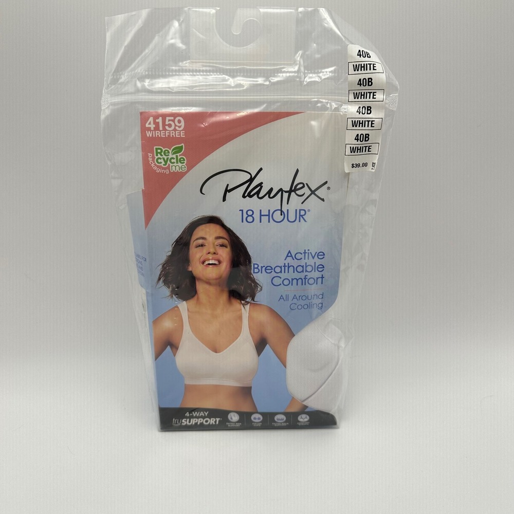 Playtex 18 Hour Active Breathable Comfort Wirefree Bra White 4159 Size 40B NIP